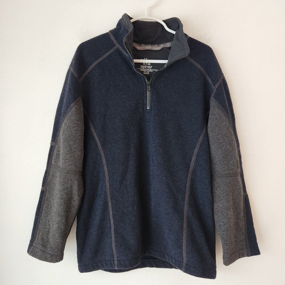 Kuhl Kashmina Blue Quarter Zip Pullover Sweater Hiking Camping Youth Boys S 7-8